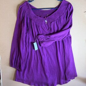 Basic Edition Purple Smocked Neck Long Sleeve Peasant Tunic Top Size 2X‎